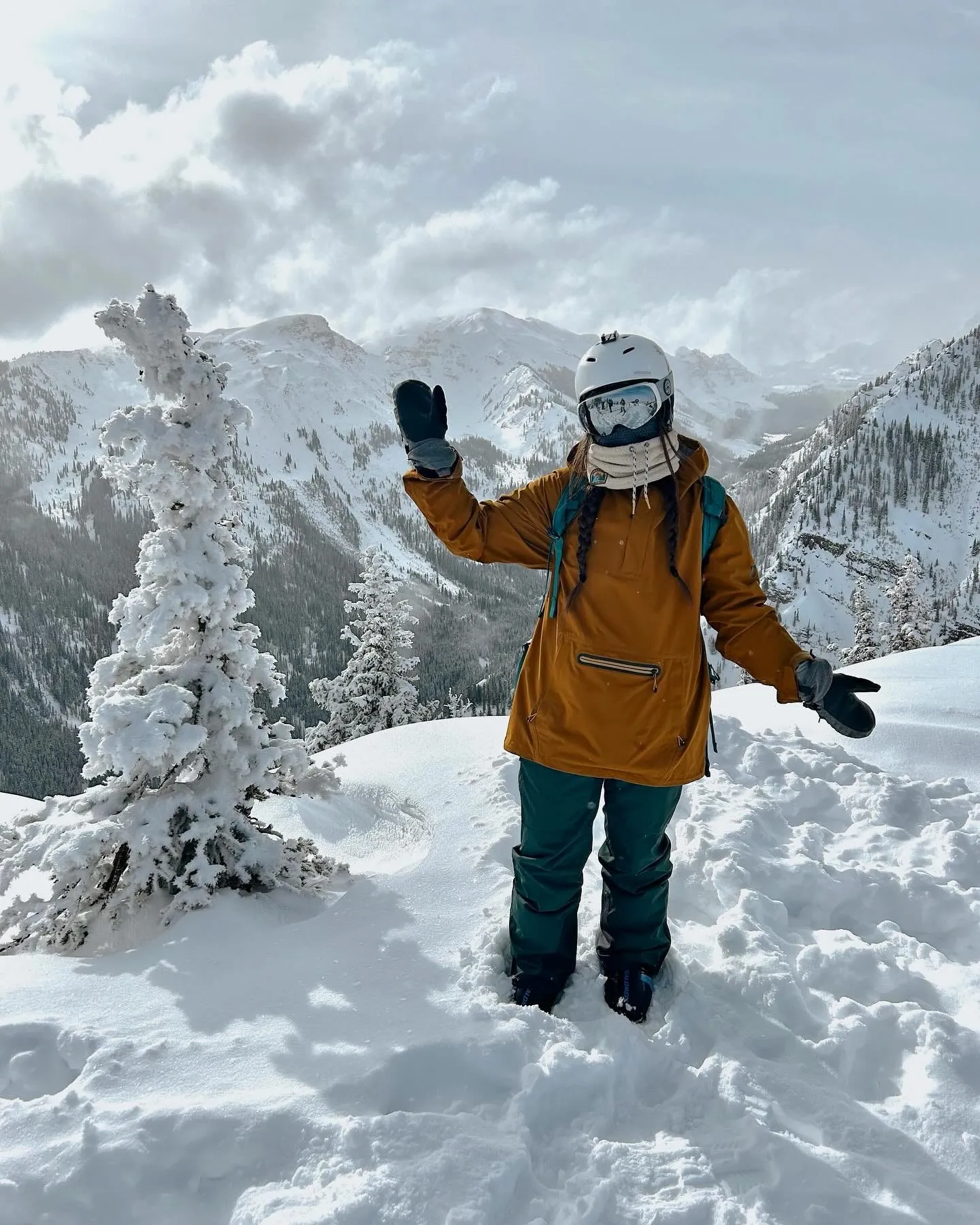 Solo on snowy peak